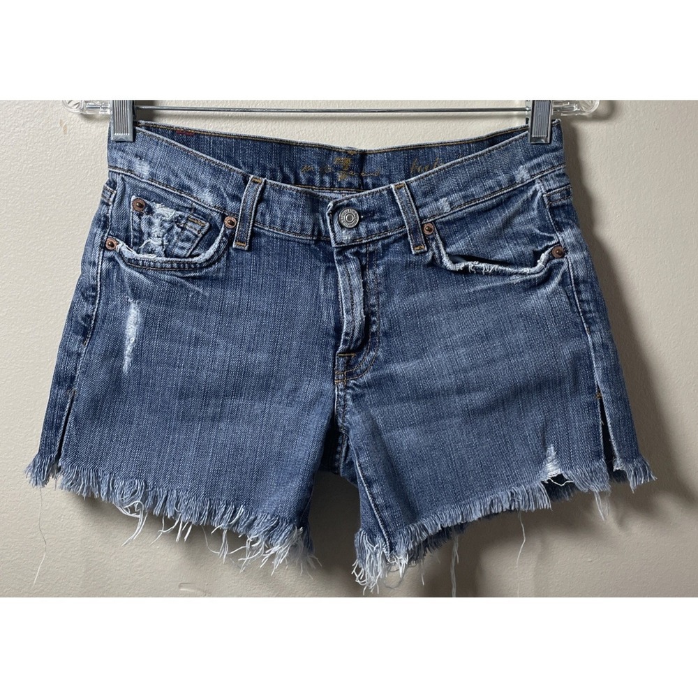 7 For All Mankind Shorts Womens 28 Blue Distressed Cutoff Bootcut Denim USA Made